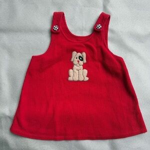 Vintage Girls Great Escape Sleeveless Red Corduroy Dog Patch Dress 5 USA Made